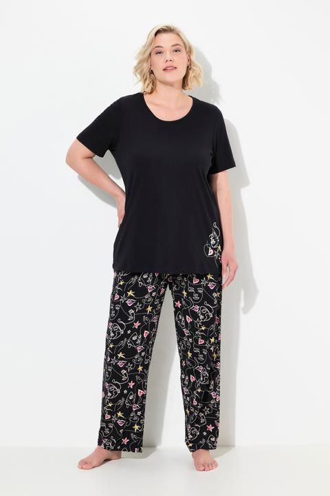 Produktbild Ulla Popken Pyjama, Zweiteiler, Scribble-Herz, Halbarm, lange Hose (46, 48)