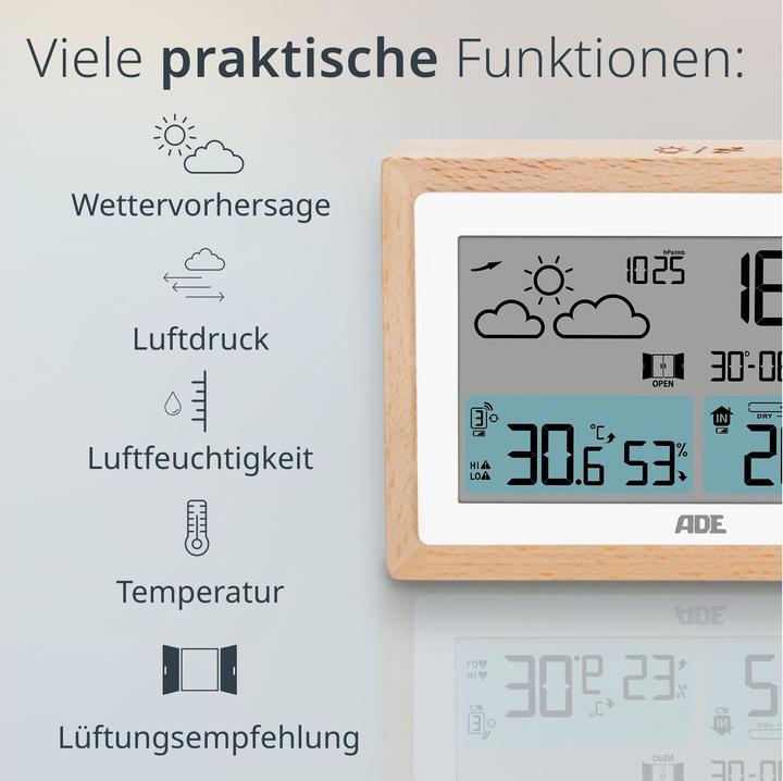 Image du produit ADE Wetterstation mit Funk-Aussensensor Holz-Weiss