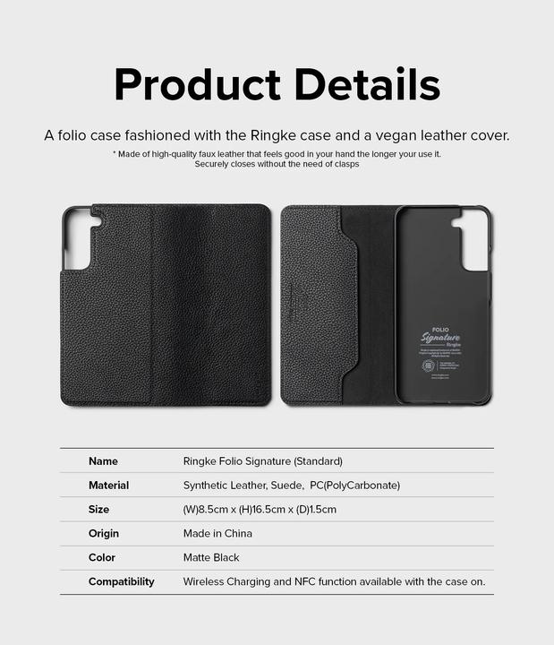 Immagine prodotto Ringke Folio Signature Flip Custodia in pelle per Samsung Galaxy S22 Nero (FSS119R263) (Samsung Galaxy S22+)