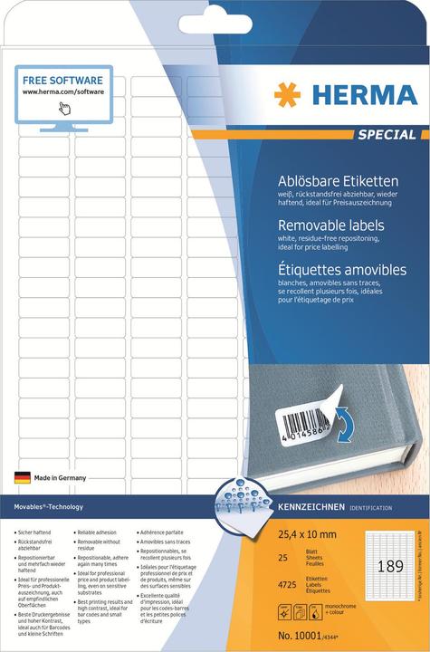 Actual product image HERMA A4 removable labels