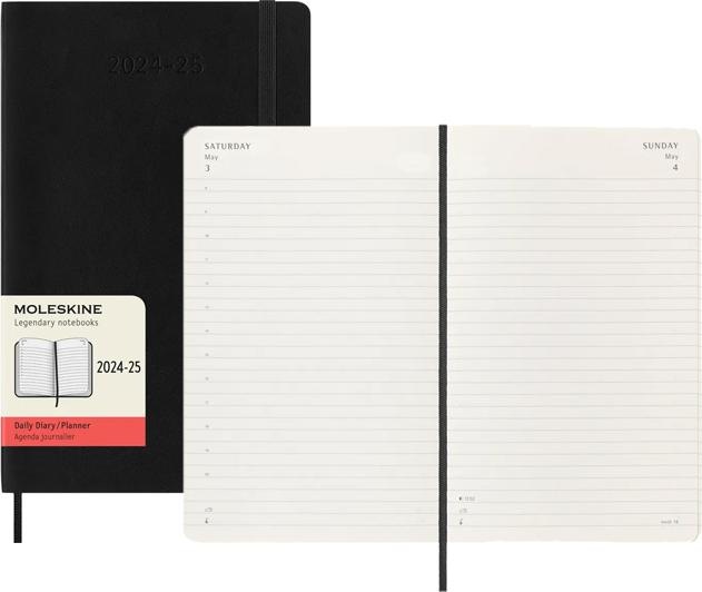 Productafbeelding Moleskine 18 maanden dagelijkse notitiekalender 2024/2025, L/A5, zachte kaft, zwart (A5, Engels)