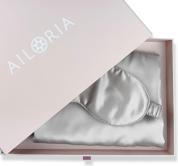 Actual product image Ailoria BEAUTY SLEEP SET Silk Zipper Pillowcase (80x80) (white) with eye mask (Bedding set, 80 x 80 cm)