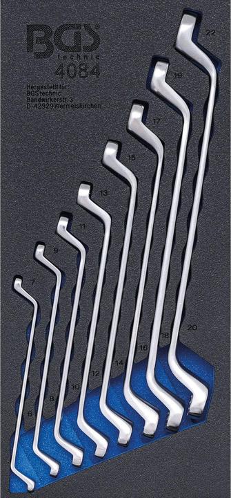 BGS Tool Tray 1/3: Double Ring Spanner Set 6 x 7 - 20 x 22 mm deep offset Ends 8 pcs.
