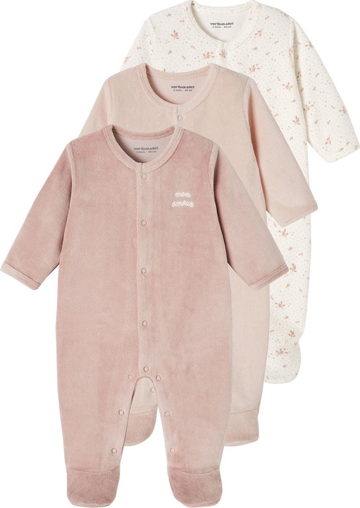 Actual product image Vertbaudet 3-pack baby velvet romper BASIC (56)