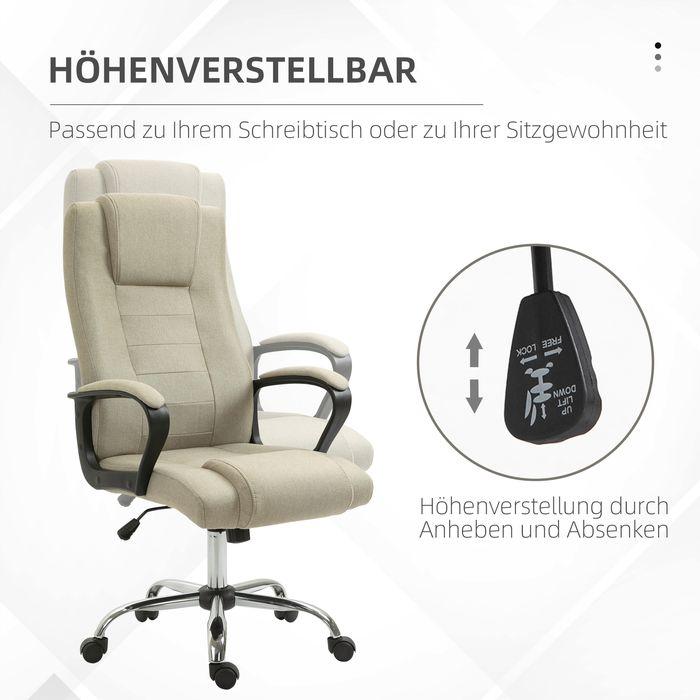 Produktbild Swisshandel24 Bürostuhl in Leinenoptik, höhenverstellbar, Wippfunktion, 5 Rollen, Beige (46 - 55 cm)