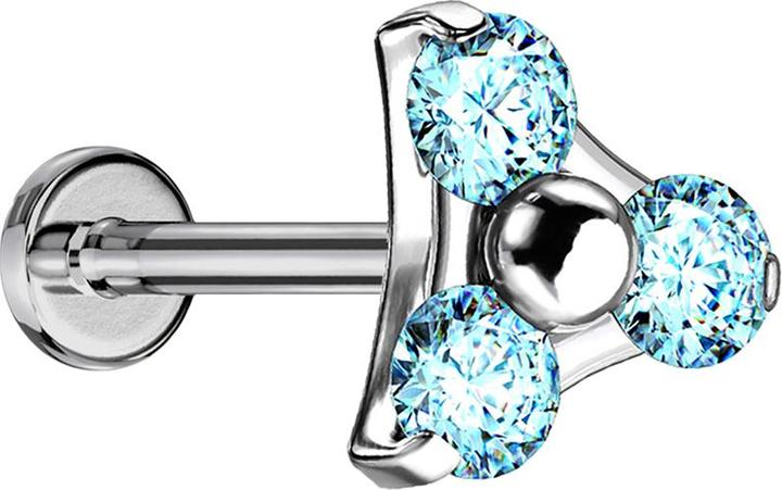 Immagine prodotto Star Piercing Labret Micro Threadless argento triangolo tre cristalli acqua (senza ottone, Titanio)