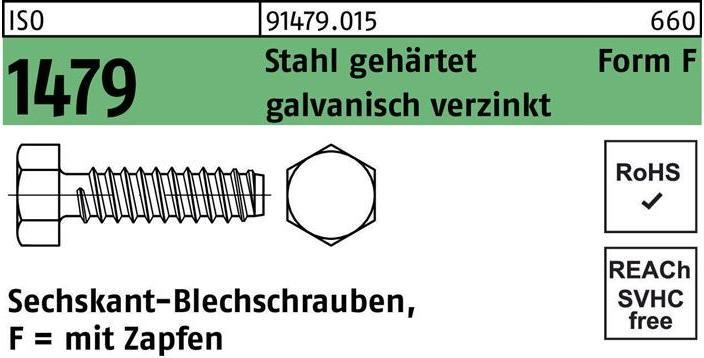 Produktbild Blechschraube ISO 1479 m.Zapfen/6-kant 4,8 x 25 -F Stahl gehärtet galvanisch verzinkt (500 Schrauben pro Stück)