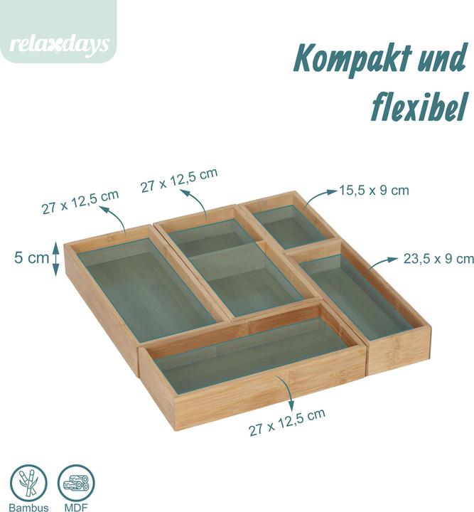 Actual product image Relaxdays 5tlg. Schubladeneinsatz aus Bambus