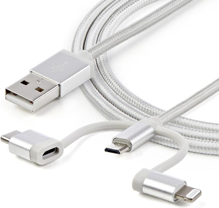 Produktbild StarTech USB Lightning Kabel - USB-C Micro-B Laddekabel - 1m - geflochten - Silber - USB auf Lightning Kab... (1 m, USB 2.0)