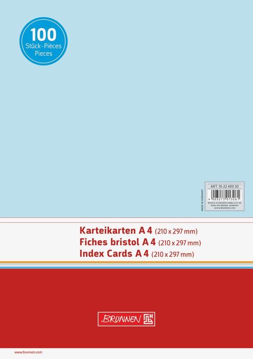Produktbild Karteikarte DIN A4 quer blanko blau 100 St./Pack. (A4, 180 g/m²)