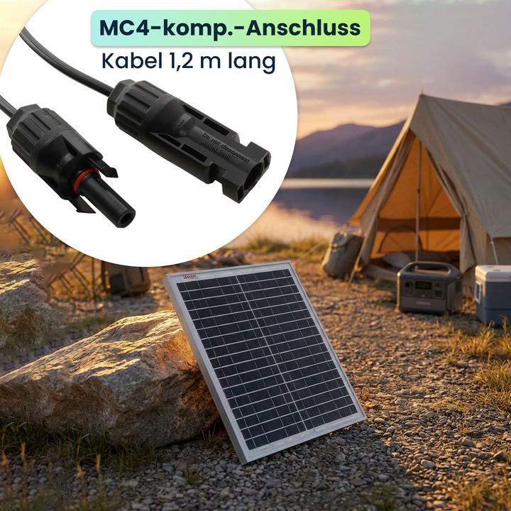 Actual product image Ideoon Premium 20 Watt Solarpanel mit MC4-komp.-Anschluss & 1,2m Kabel (20 W, 1.30 kg)
