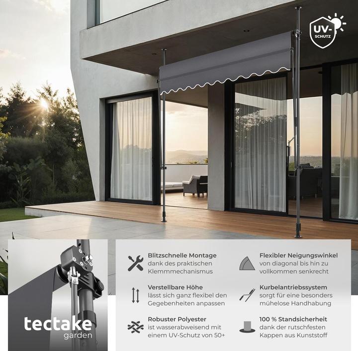 Produktbild tectake Klemmmarkise mit Handkurbel, höhenverstellbar (2.50 m)