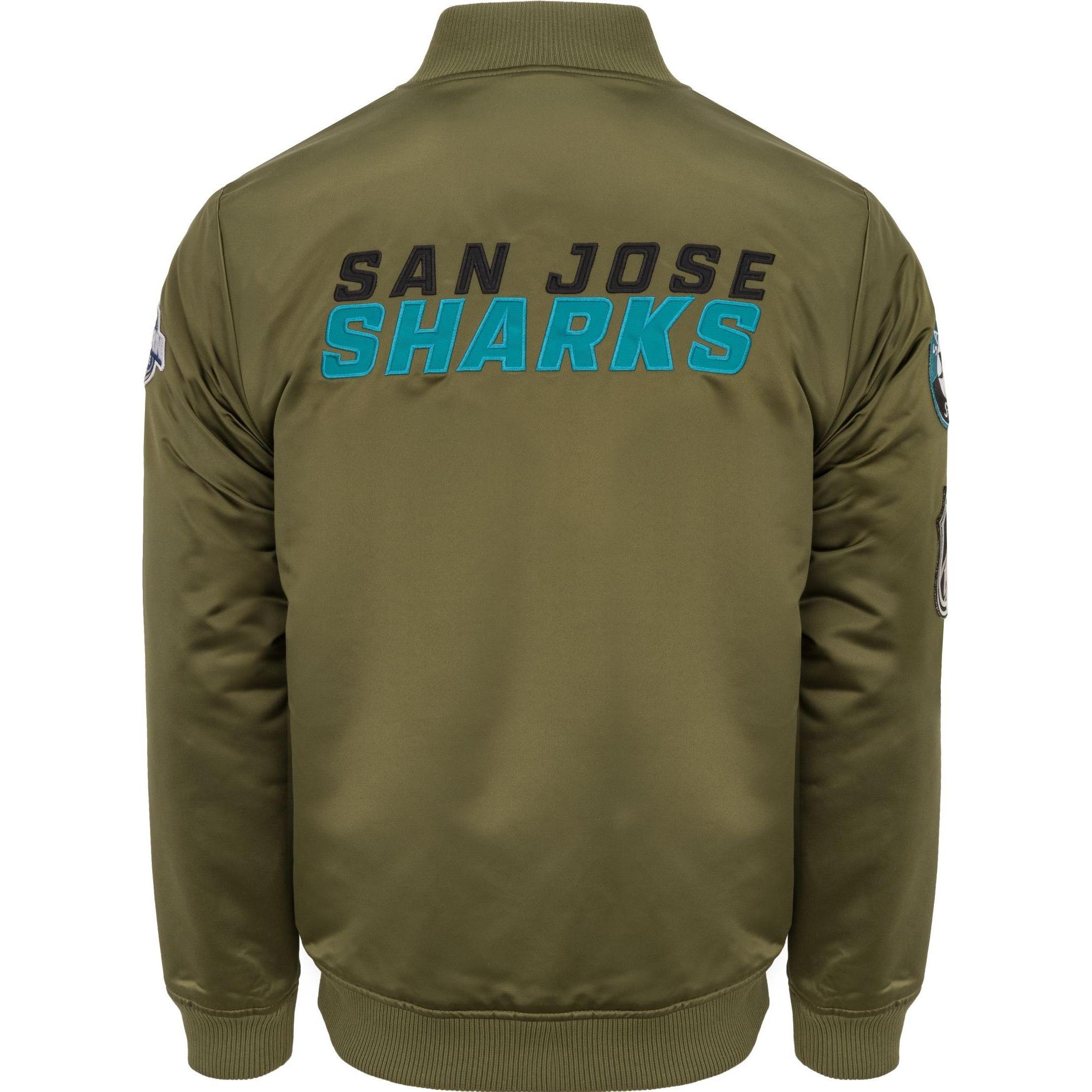 Thumbnail - Mitchell & Ness, Herren, Jacke, M&N Satin Bomber Jacke - PATCHES San Jose Sharks - M (M), Grün, M