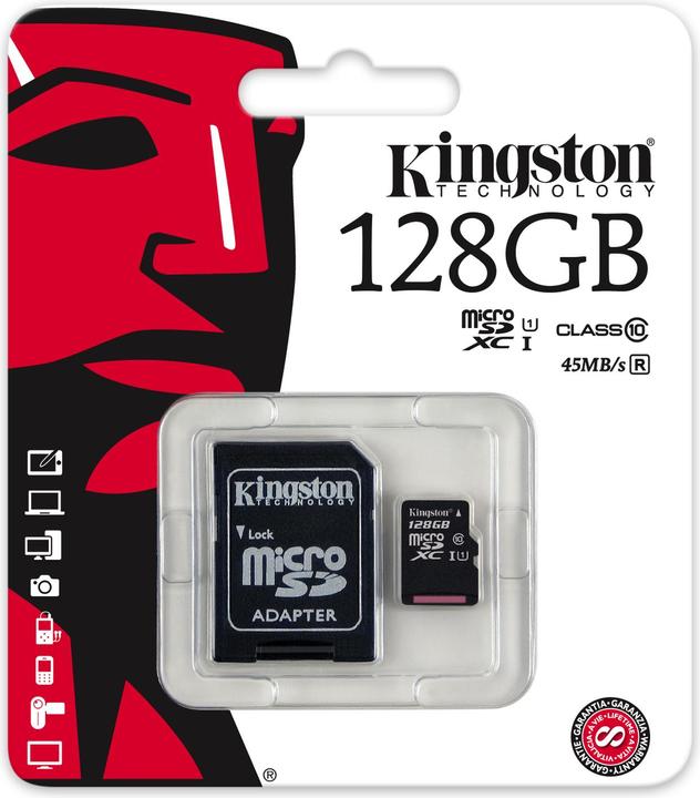 Actual product image Kingston microSDXC Card 128GB, incl SD Adap (128 GB, microSDXC, U1, UHS-I)