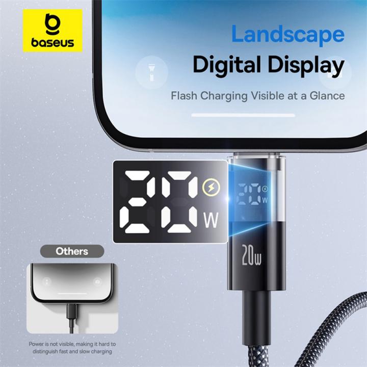 Image du produit Baseus Câble USB-C vers Lightning Display 2, 20W, 2.4A, 2m, Noir (2 m, USB 2.0, 20 W)