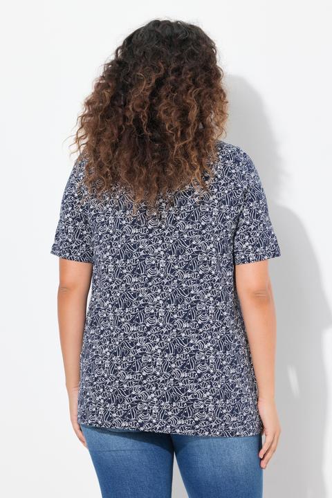 Produktbild Ulla Popken T-Shirt, Fische, Zierfalten, V-Ausschnitt, Halbarm (46, 48)