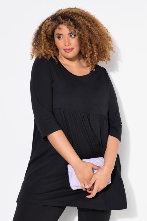 Image du produit Ulla Popken T-shirt long coupe évasée, poches, col rond et manches 3/4 (56)