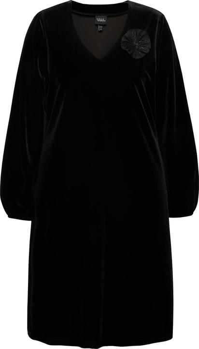 Produktbild Ulla Popken Samtkleid, Brosche, A-Linie, V-Ausschnitt, Langarm (46, 48)