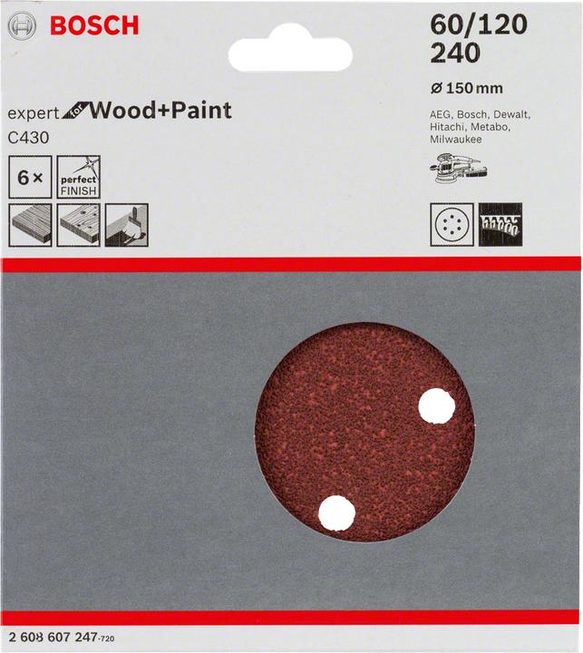 Produktbild Bosch Professional Zubehör Schleifblatt C430, 150 mm, 60, 120, 240, 6 Löcher, Klett, 6er-Pack (60, 120, 240)