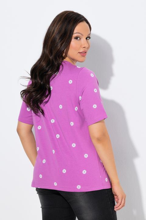 Actual product image Ulla Popken Daisy Print Short Sleeve Drawstring Tee (42)