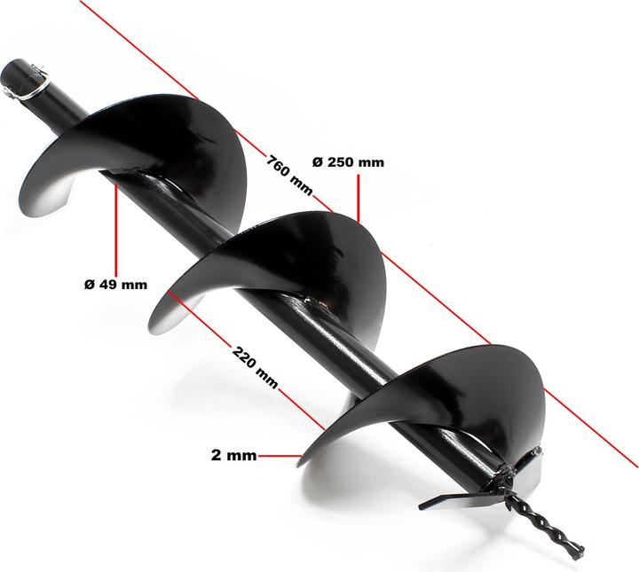 Image du produit Wiltec Vis sans fin de remplacement Pièce de rechange 250mm Perceuse de sol Tarière creuse