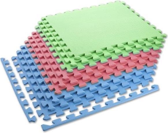 One Sudedamas kilimėlis treniruotėms Fitness MP10 žalias-mėlynas-raudonas, 60x60x1,0cm (9 dalių) (10 mm)