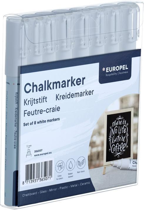 Immagine prodotto Europel Pennarello a gesso da 3 mm, confezione da 8, bianco (Bianco, 3 mm, 8 x)