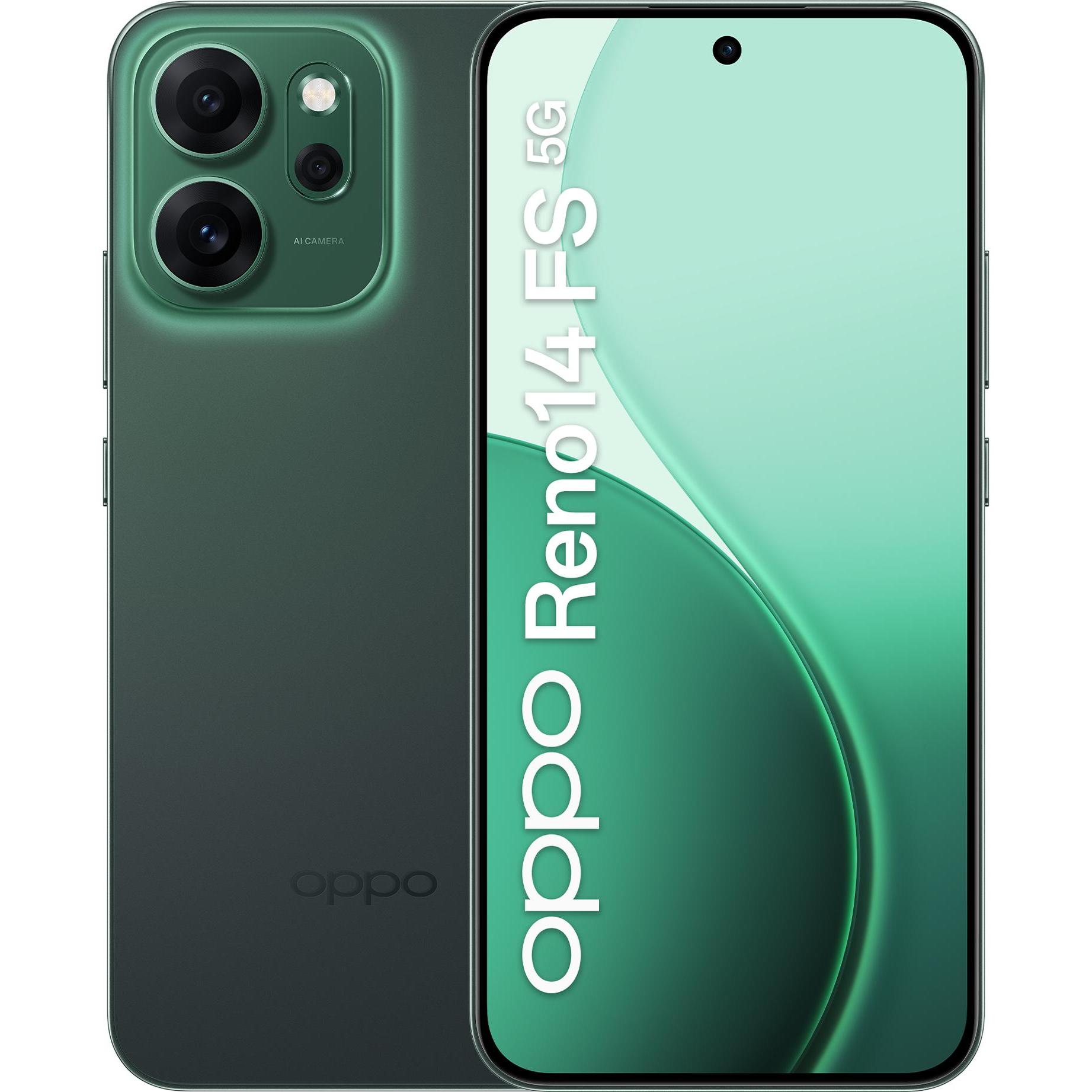 OPPO Reno14 FS 5G (512 GB, Luminous Green, 6.57", Dual SIM, 5G), Smartphone, Grün