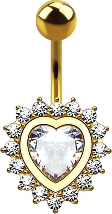 Produktbild Star Piercing Banane 14k vergoldet Herz mit Kristallherz silber (Messing, Chirurgenstahl 316L)