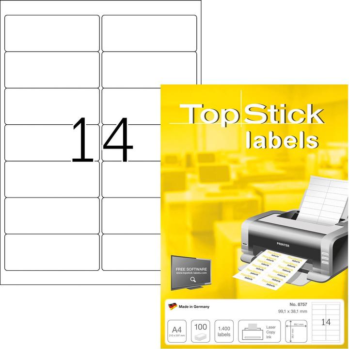 Produktbild TopStick TOP STICK Universal-Etiketten, 99,1 x 38,1 mm, weiá