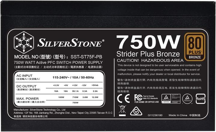 Produktbild Silverstone SST-ST75F-PB - Strider Plus Series, 750W 80 Plus Bronze ATX PC Power Supply, Low Noise 1 (750 W)