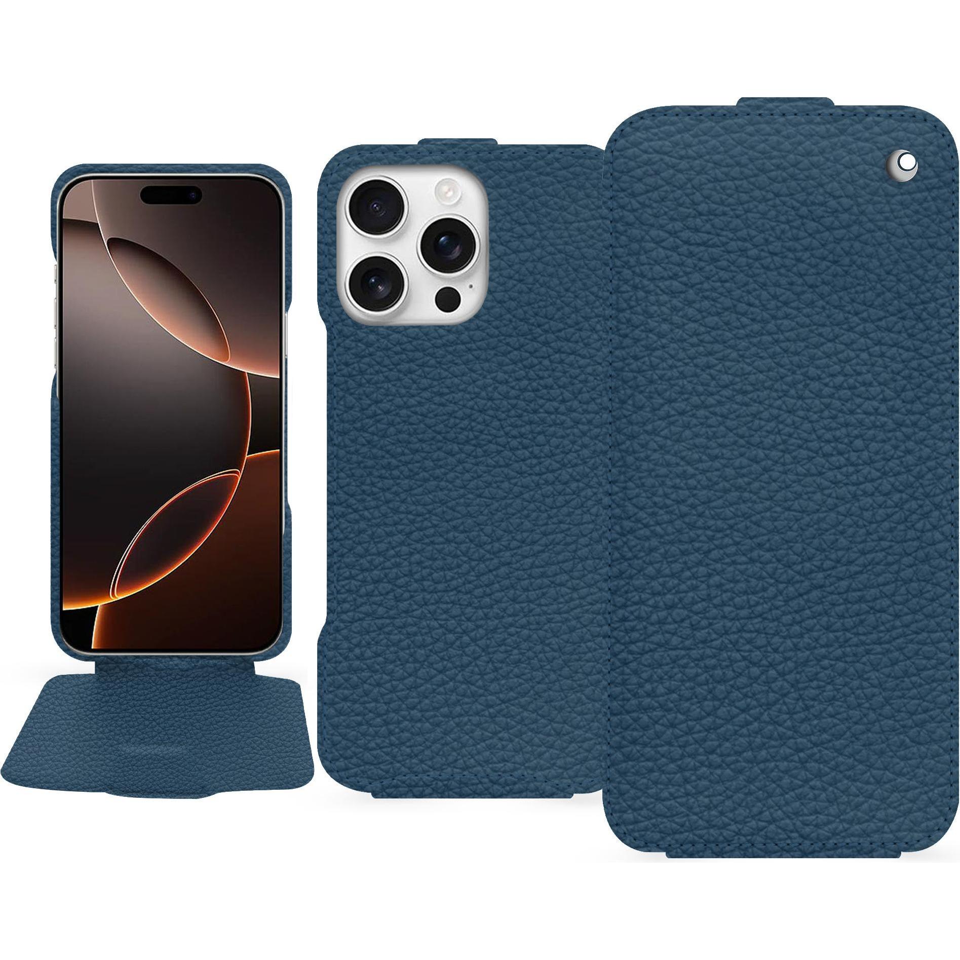 Noreve Lederschutzhülle vertikal (Apple iPhone 16 Pro), Smartphone Hülle, Blau