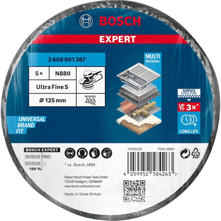 Produktbild Bosch Professional Zubehör EXPERT N880 Vliesscheibe für Exzenterschleifer, 125 mm, fein, 5-tlg. (800)