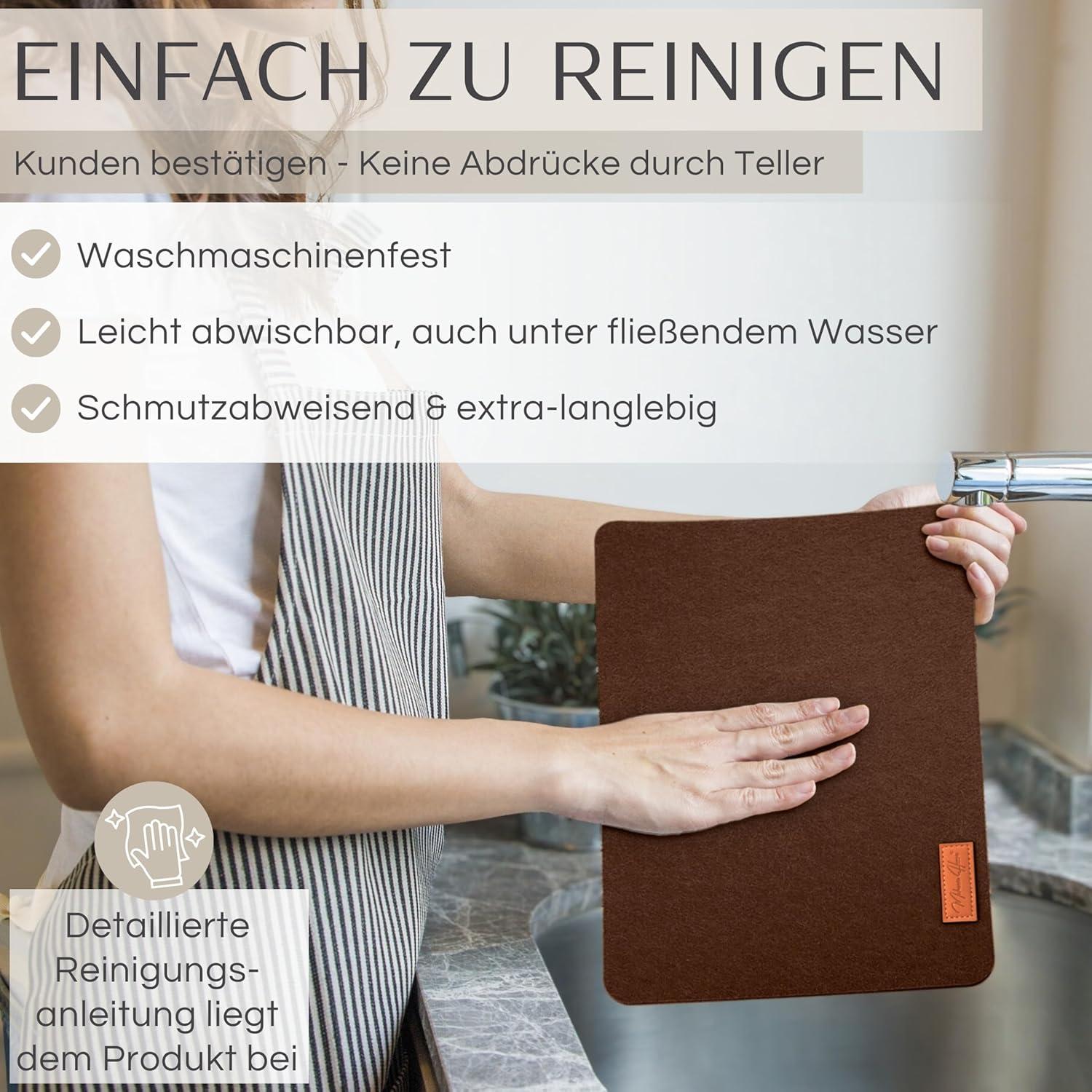 Mahewa® Set van 6 premium placemats van kunstleer, afwasbaar en waterdicht, placemats in lederlook (walnoot, vierkant