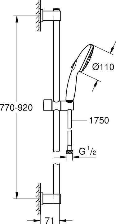 Produktbild Grohe Vitalio Start 110 QuickFix Brausestangenset, kleben oder bohren, Länge 900mm, wassersparend, 2 Strah