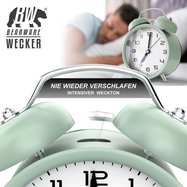 Produktbild Bearware Wecker analog, mit Licht, rund, Retro, lauter Glockenalarm, Beleuchtet, ohne Ticken, Vintage