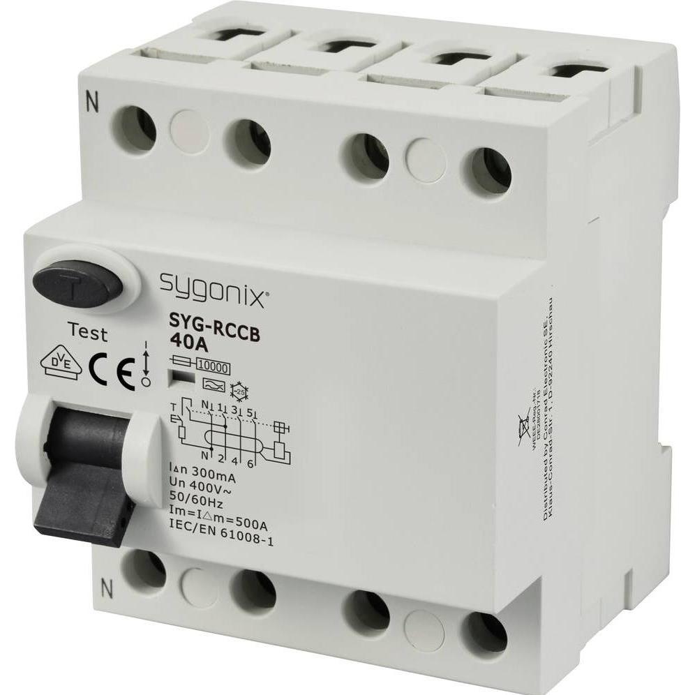 Sygonix, Schutzschalter, SY-6438022 SYG-RCCB 3P+N/A40/10kA/300mA Fehlerstrom-Schutzschalter A