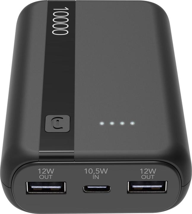 Cellularline Power Bank 10000 - Black (10000 mAh, 12 W, 37 Wh)