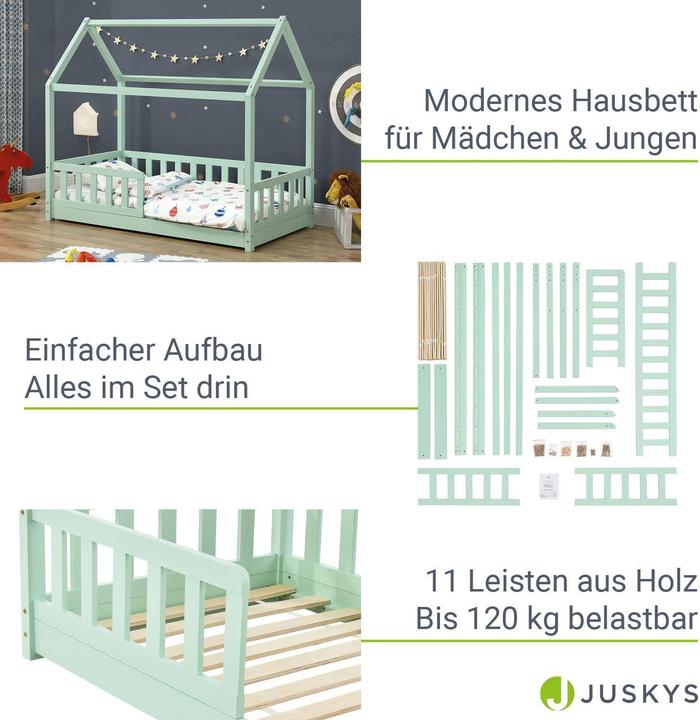 Image du produit Juskys Kinderbett Marli 80x160cm - Mint (80 x 160 cm)