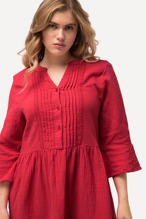 Image du produit Ulla Popken Robe en mousseline, col tunisien et manches 3/4, silhouette en A évasée (46, 48)