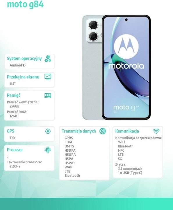 Energie-Label Motorola moto g84 (256 GB, Marshmallow Blue, 6.55", Hybrid Dual SIM, 50 Mpx, 5G)