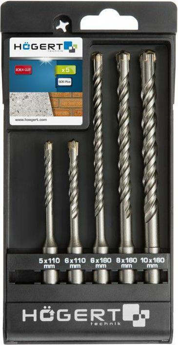 MGA Högert Technik, set of 5 SDS Plus drill bits, diameter: 5 mm, 2 x 6 mm, 8 mm, 10 mm, HT6D370 (5 mm)