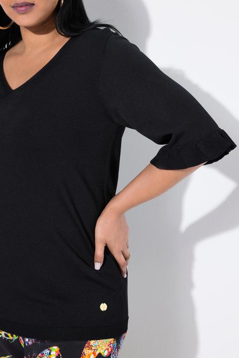 Produktbild Ulla Popken Pullover, V-Ausschnitt, Rüschen-Halbarm (58)