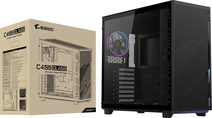 Actual product image Gigabyte AC400G PC Case Full-Size Tempered Glass Side Panel With 2xUSB 3.0 Pre-installed 4 ARGB & PW (Mini-ITX, ATX)