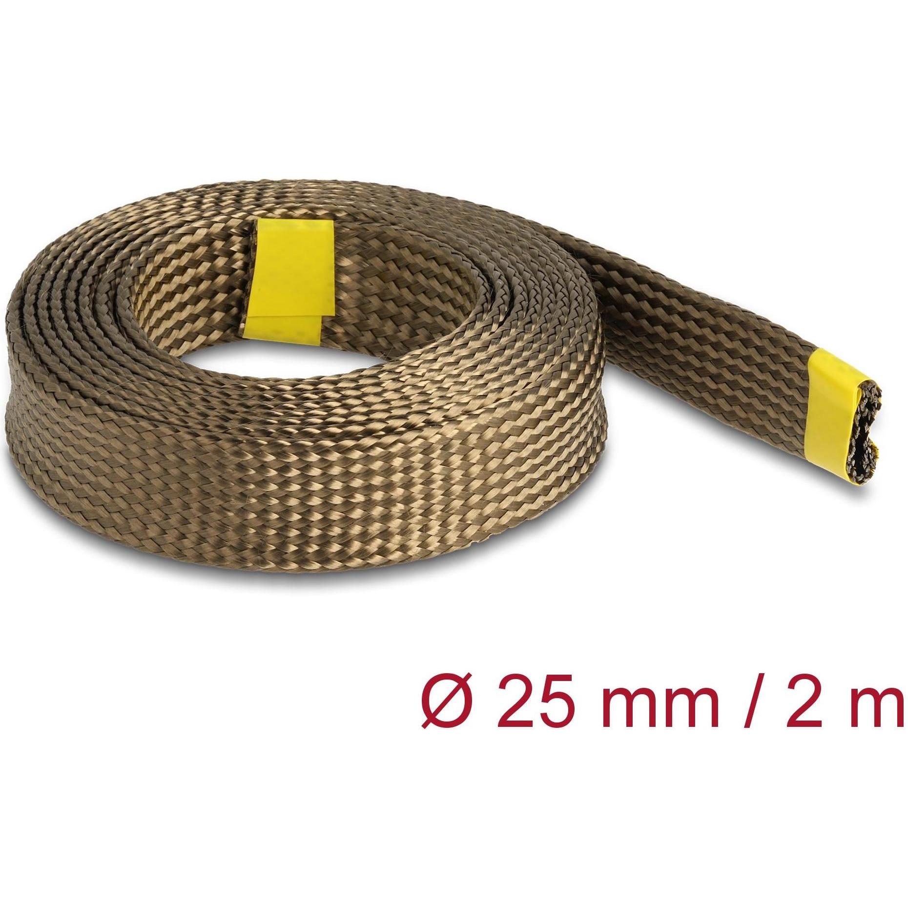 Thumbnail - Delock, Kabelschutz + Kabelführung, Geflechtschlauch aus Basalt Fasern 2 m x 25 mm Braun (Kabelschlauch, 2000 mm)