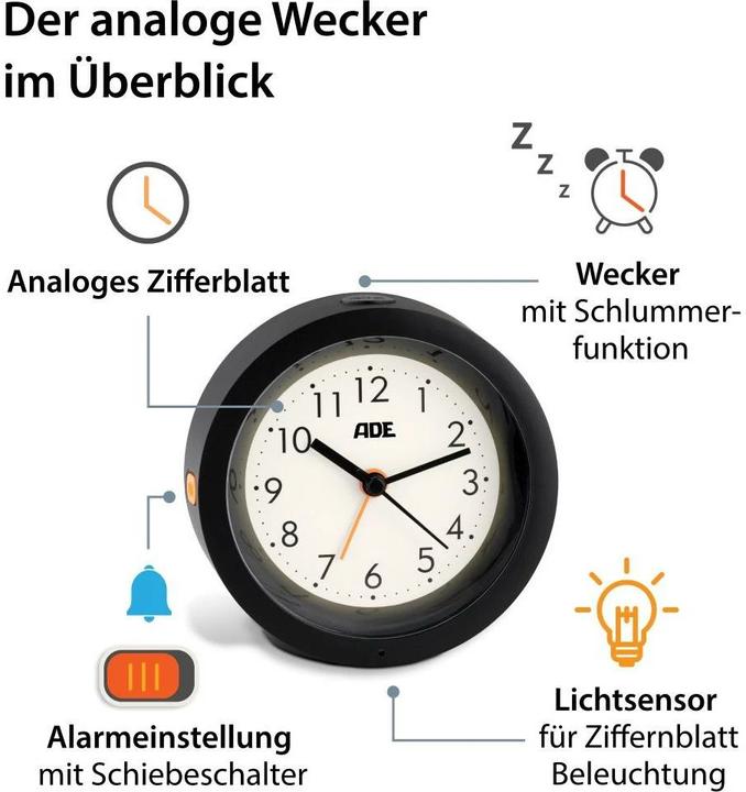 Immagine prodotto ADE Sveglia analogica con sensore di luce notturna