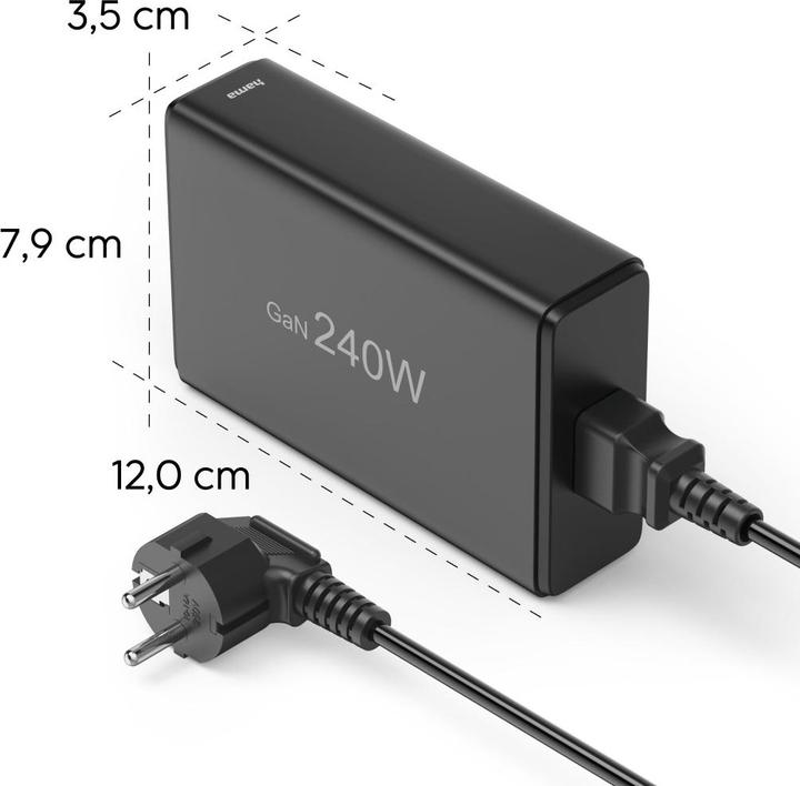 Produktbild Hama Ladestation 5 Ports, GaN, Schnellladegerät, 4xUSB-C, 1xUSB-A, PD, 240 W, SW (240 W, 5 Ports)