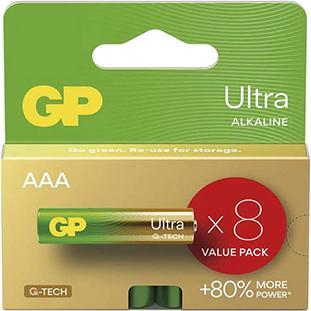 GP Batteries GP Ultra Einmal alkalisch Batterie AAA, 8 pack (8 pz., AAA / LR03 / Micro / R03 / AM4 / MN2400 / KR03), Batterie + pile