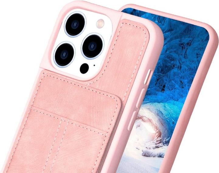 Actual product image Cover-Discount iPhone 15 Pro - Kickstand Case with card slots pink (Apple iPhone 15 Pro)