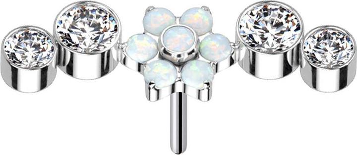Actual product image Star Piercing Threadless silver flower opals white four crystals (without brass, Titanium)